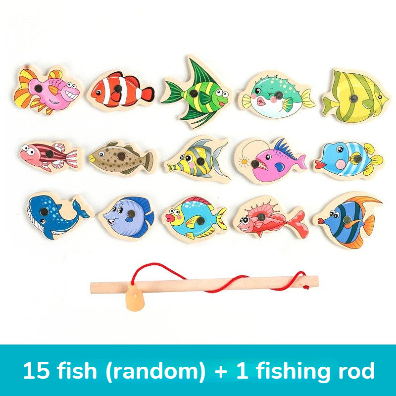 Montessori Wooden Fishing Toys For Children Magnetic Marine Life Cognition Fish Games Parent-Child Interactive Educational Toy SuperFye 31 Fish SuperFye