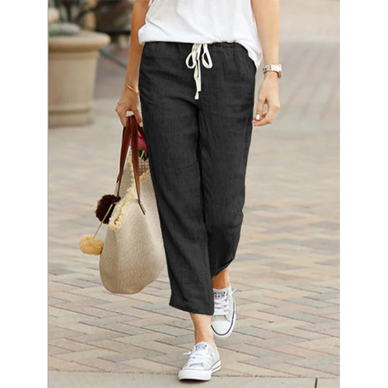 Autumn Cotton Women's Pants Y2K Black Drawstring Elastic Waist Casual Pants Female Loose Fashion Elegant Ladies Bottom SuperFye Apricot / XXL SuperFye