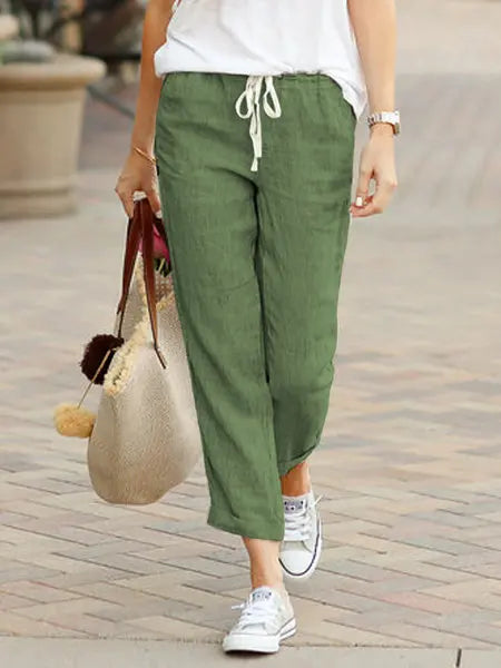 Autumn Cotton Women's Pants Y2K Black Drawstring Elastic Waist Casual Pants Female Loose Fashion Elegant Ladies Bottom SuperFye Green / M SuperFye