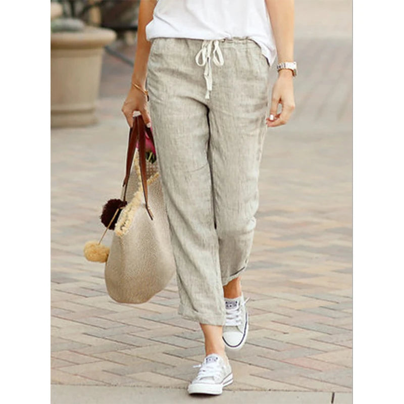 Autumn Cotton Women's Pants Y2K Black Drawstring Elastic Waist Casual Pants Female Loose Fashion Elegant Ladies Bottom SuperFye Apricot / XXL SuperFye