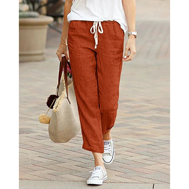 Autumn Cotton Women's Pants Y2K Black Drawstring Elastic Waist Casual Pants Female Loose Fashion Elegant Ladies Bottom SuperFye Apricot / XXL SuperFye