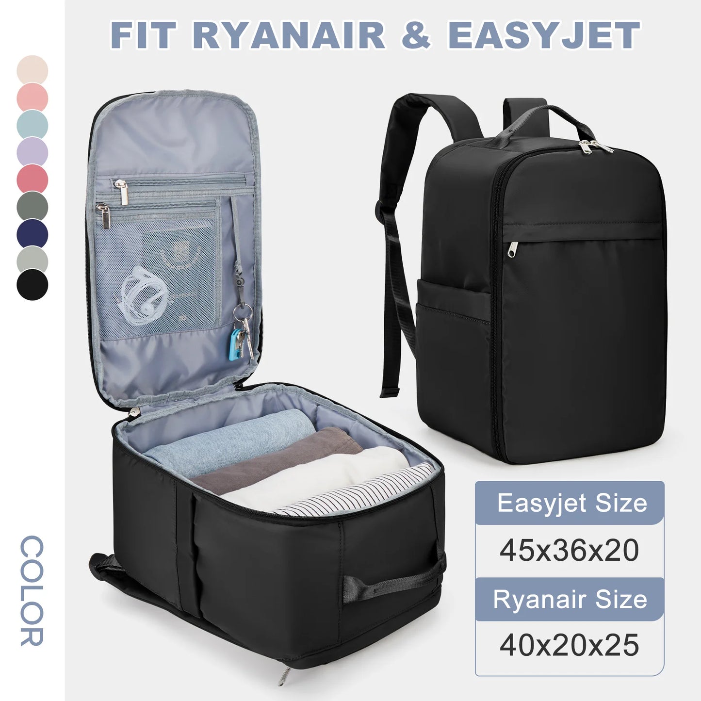 Ryanair Backpack 40x20x25 Cabin Bag, Hand Luggage Travel Backpack for Easyjet Cabin Bag 45x36x20, Laptop Backpack for Women/Men SuperFye Black / Large SuperFye