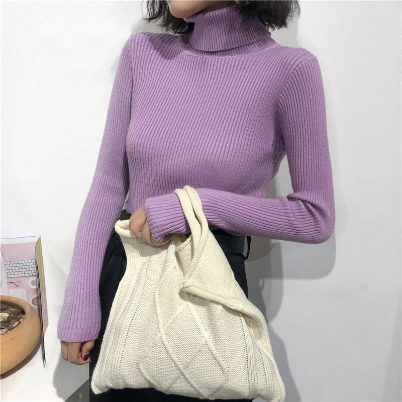 Turtleneck Sweater Womens 2024 Autumn Winter Tops Korean Slim Women Pullover Jumper Knitted Sweater Pull Femme Hiver Truien SuperFye green / One Size SuperFye