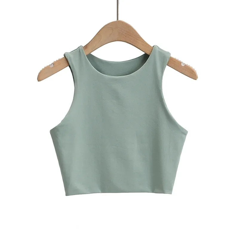 2023 Summer Fashion Women Sexy Slim Tops O-neck Sleeveless Double Nylon Ladies Good Quality Tank Tops 6 Colors