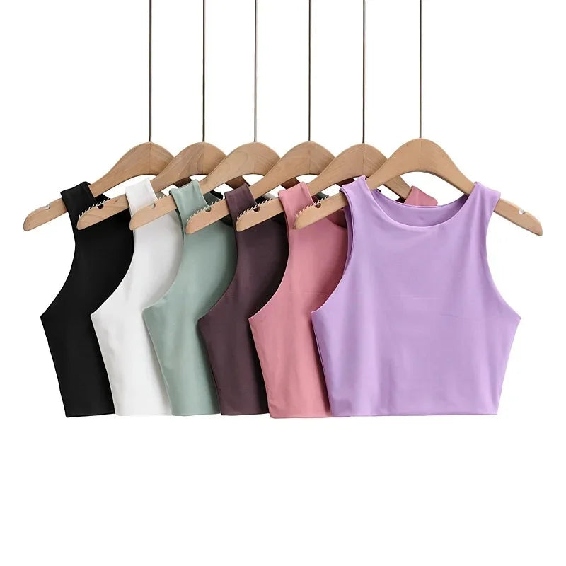 2023 Summer Fashion Women Sexy Slim Tops O-neck Sleeveless Double Nylon Ladies Good Quality Tank Tops 6 Colors