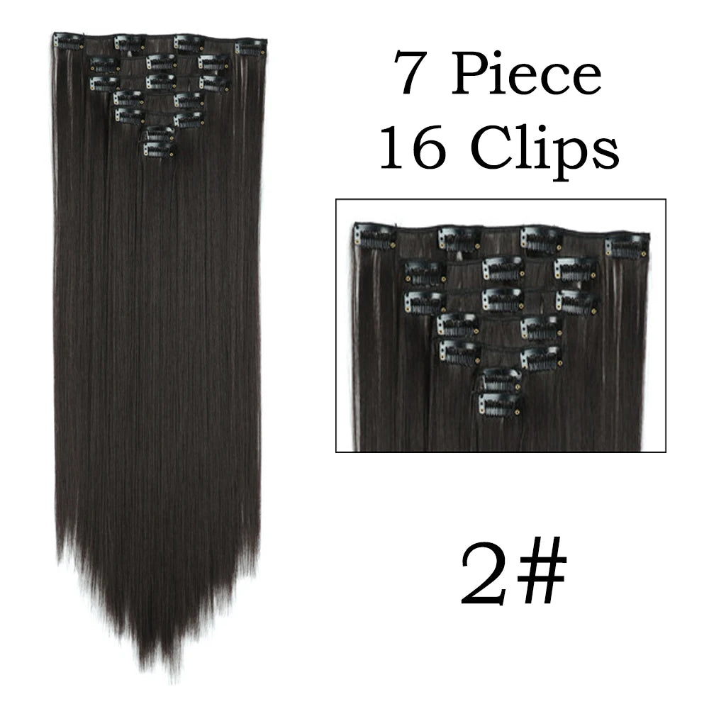 24Inchs 16 Clips in Hair Extensions Long Straight Hairstyle Synthetic Blonde Black Hairpieces Heat Resistant False Hair SuperFye 2 / 24inches SuperFye