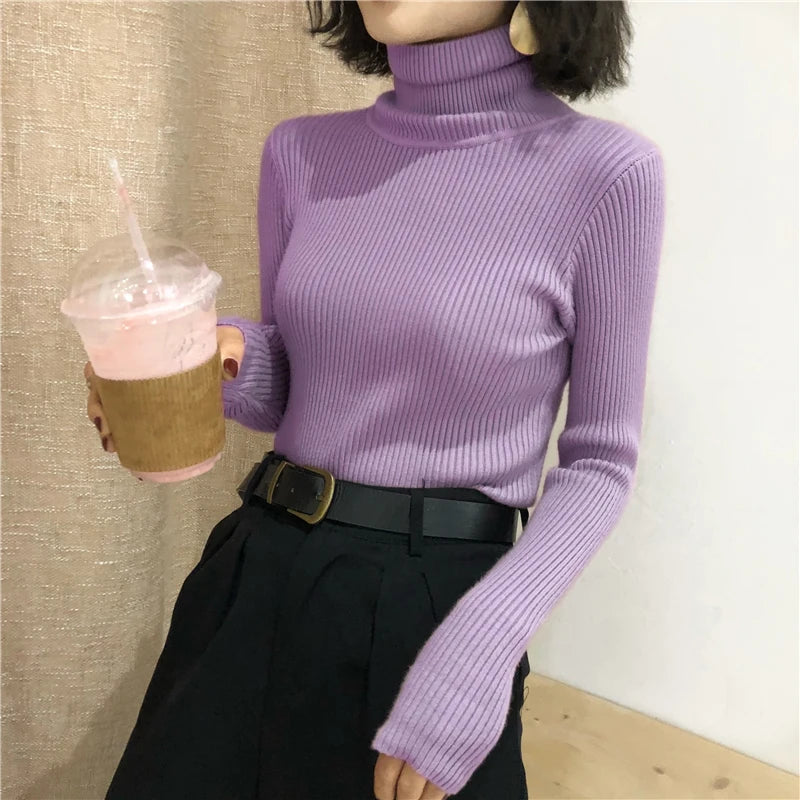 Turtleneck Sweater Womens 2024 Autumn Winter Tops Korean Slim Women Pullover Jumper Knitted Sweater Pull Femme Hiver Truien SuperFye green / One Size SuperFye