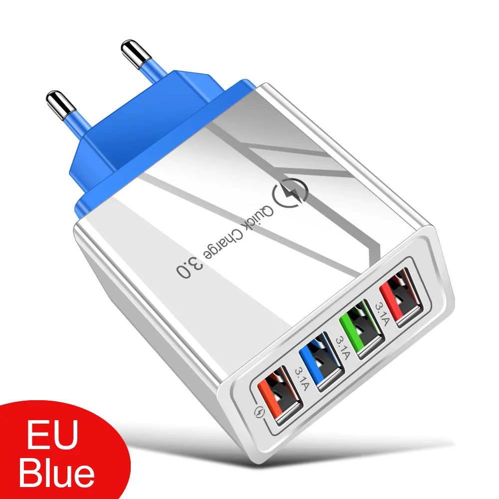 For iPhone 14 USB Charger Quick Charge 3.0 For Samsung Xiaomi mi Tablets Mobile Phone Charger Adapter EU/US Plug Fast Charging SuperFye EU Blue SuperFye