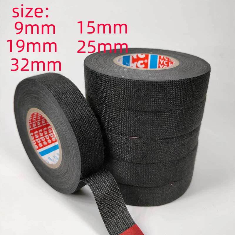 15M Heat-resistant Flame Retardant Fabric Tape Coroplast Adhesive Cloth Tape For Car Cable Harness Wiring Loom Protection SuperFye 15M / 25mm SuperFye