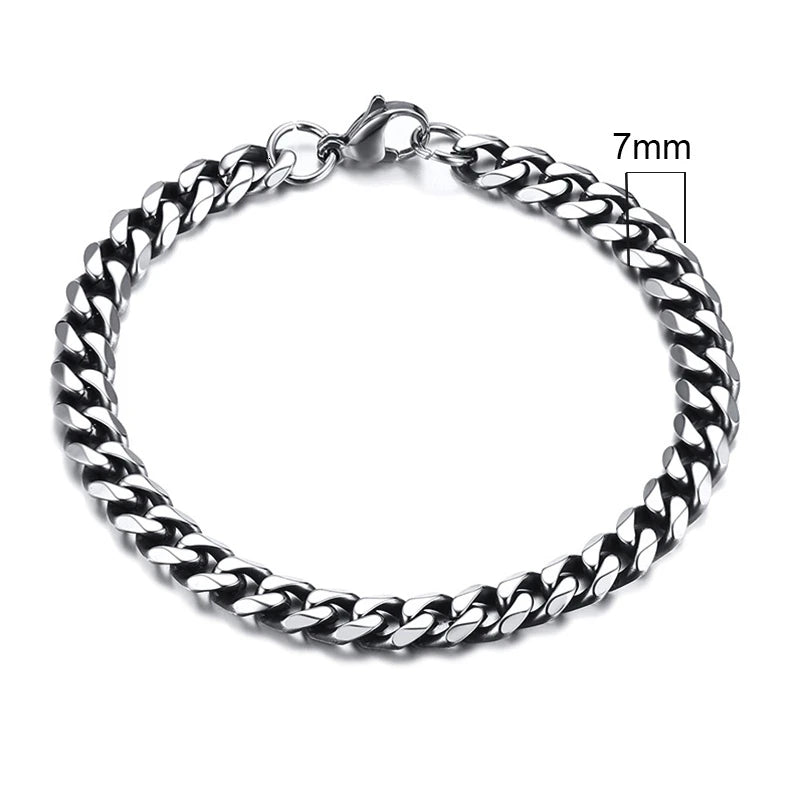 Vnox 3-11mm Chunky Miami Curb Chain Bracelet for Men, Stainless Steel Cuban Link Chain Wristband Classic Punk Heavy Male Jewelry SuperFye 7mm Vintage Silver / 23cm SuperFye