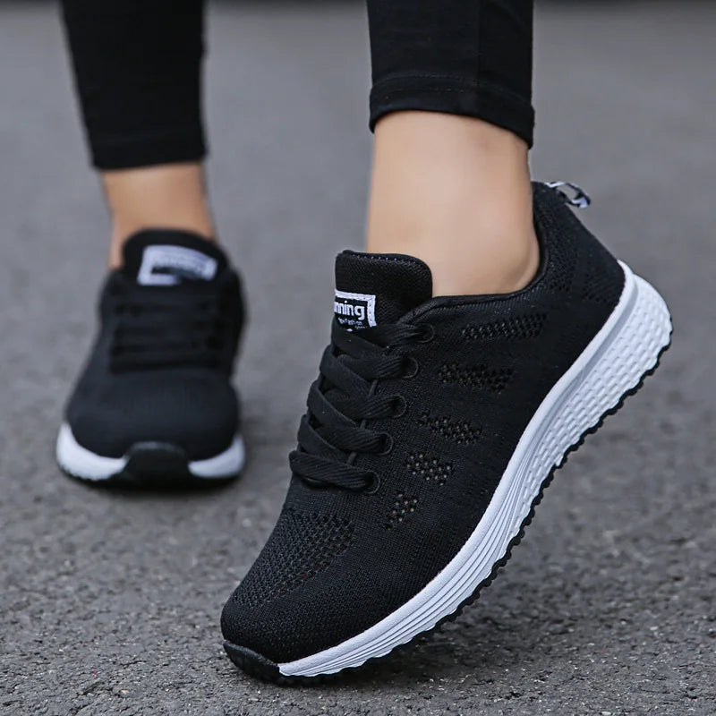 Women Casual Shoes Fashion Breathable Walking Mesh Flat Shoes Sneakers Women 2021 Gym Vulcanized Shoes White Female Footwear SuperFye A08Black / 41 SuperFye