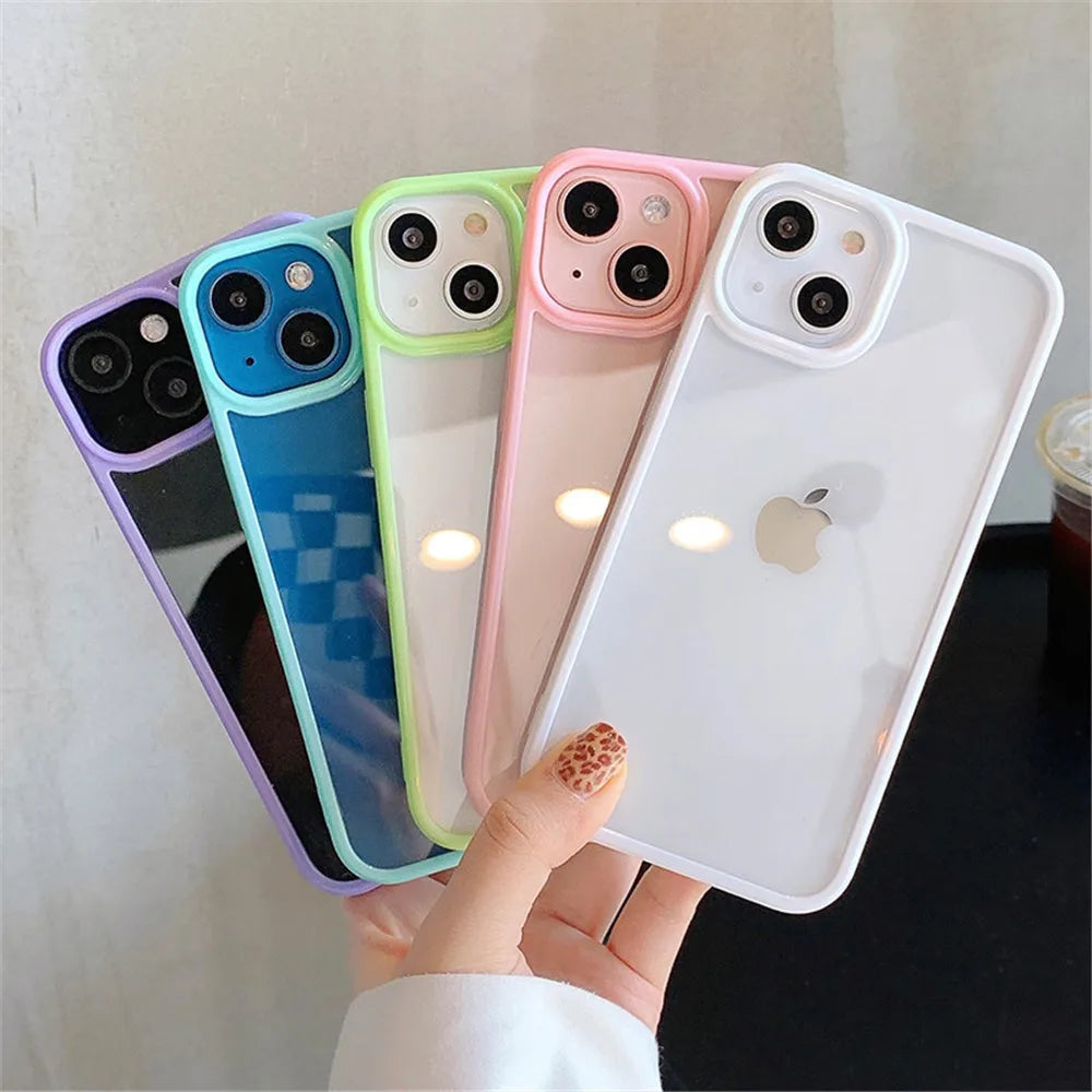 Candy Shockproof Silicone Bumper Phone Case For iPhone 16 15 14 11 12 13 Pro Max XS XR 8 7Plus Transparent Protection Back Cover SuperFye Black / CHINA / For iPhone16 Pro Max SuperFye