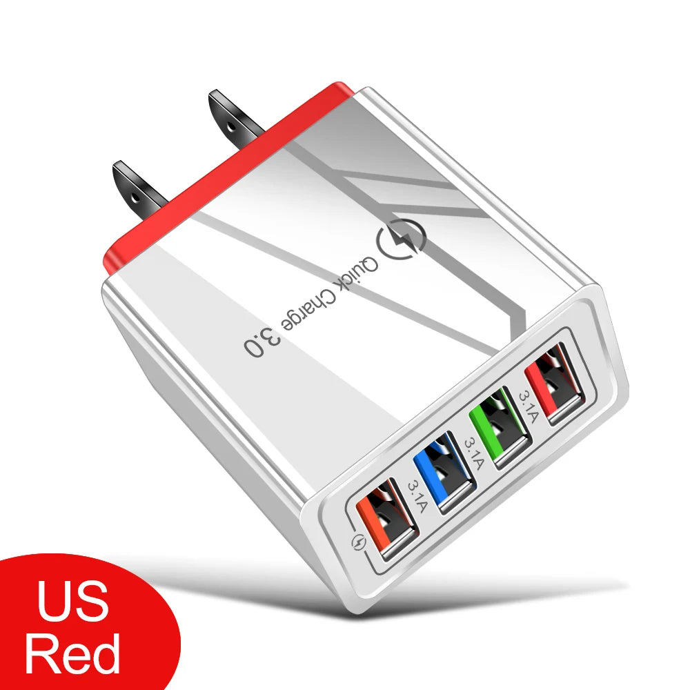 For iPhone 14 USB Charger Quick Charge 3.0 For Samsung Xiaomi mi Tablets Mobile Phone Charger Adapter EU/US Plug Fast Charging SuperFye US Red SuperFye