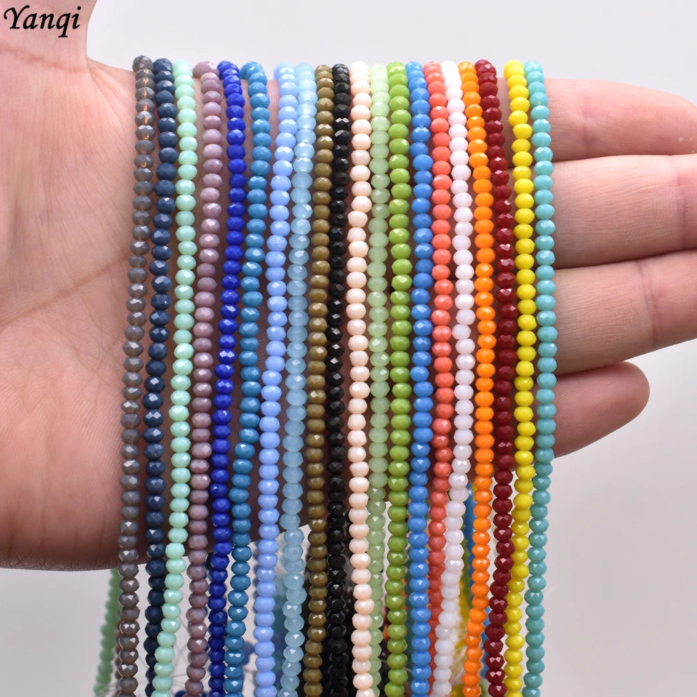 Yanqi 2 3 4mm Rondell Austria Faceted Crystal Beads Round Glass Beads Loose Spacer Beads for Jewelry Making DIY SuperFye K021 / 2mm-Approx 155pcs SuperFye