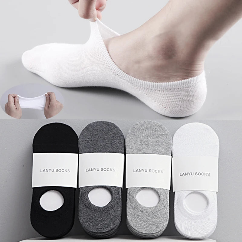 5Pair / Lot Fashion Happy Men Boat Soc Silicone Invisible Cotton Socks Male Ankle Sock Slippers Meia SuperFye Fivepairs SuperFye