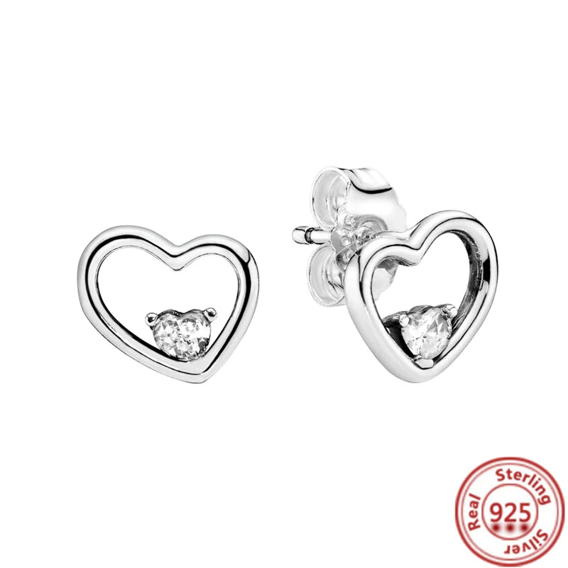 New 925 Sterling Silver Earring Feather Flowers Heart Pavé Infinite Shine Earrings Fit Original Brand Charms Jewelry Gifts Women