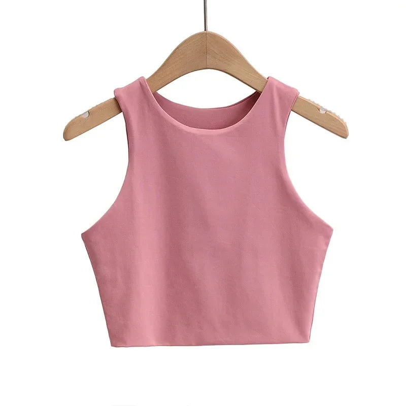 2023 Summer Fashion Women Sexy Slim Tops O-neck Sleeveless Double Nylon Ladies Good Quality Tank Tops 6 Colors