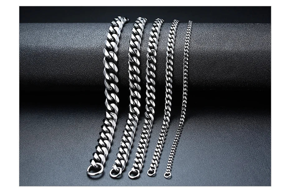 Vnox 3-11mm Chunky Miami Curb Chain Bracelet for Men, Stainless Steel Cuban Link Chain Wristband Classic Punk Heavy Male Jewelry SuperFye 3mm Silver / 18cm SuperFye