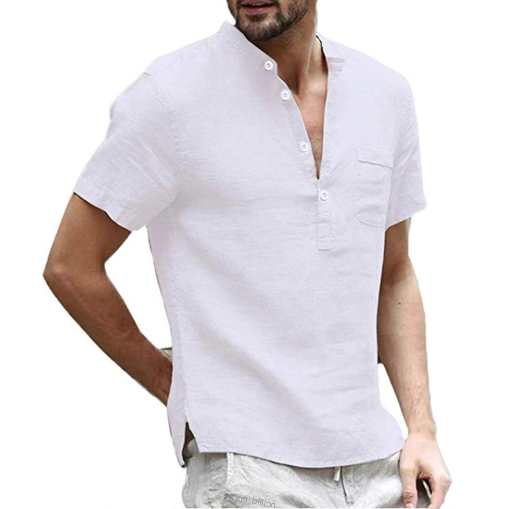 Summer New Men's Short-Sleeved T-shirt Cotton and Linen Led Casual Men's T-shirt Shirt Male Breathable S-3XL SuperFye Khaki / US M 60-70 KG SuperFye