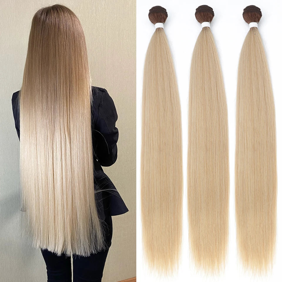 Bone Straight Hair Bundles Salon Natural Hair Extensions Fake Fibers Super Long Synthetic Yaki Straight Hair Weaving Full to End SuperFye P27-613 / 70cm-28inches / 1pc SuperFye