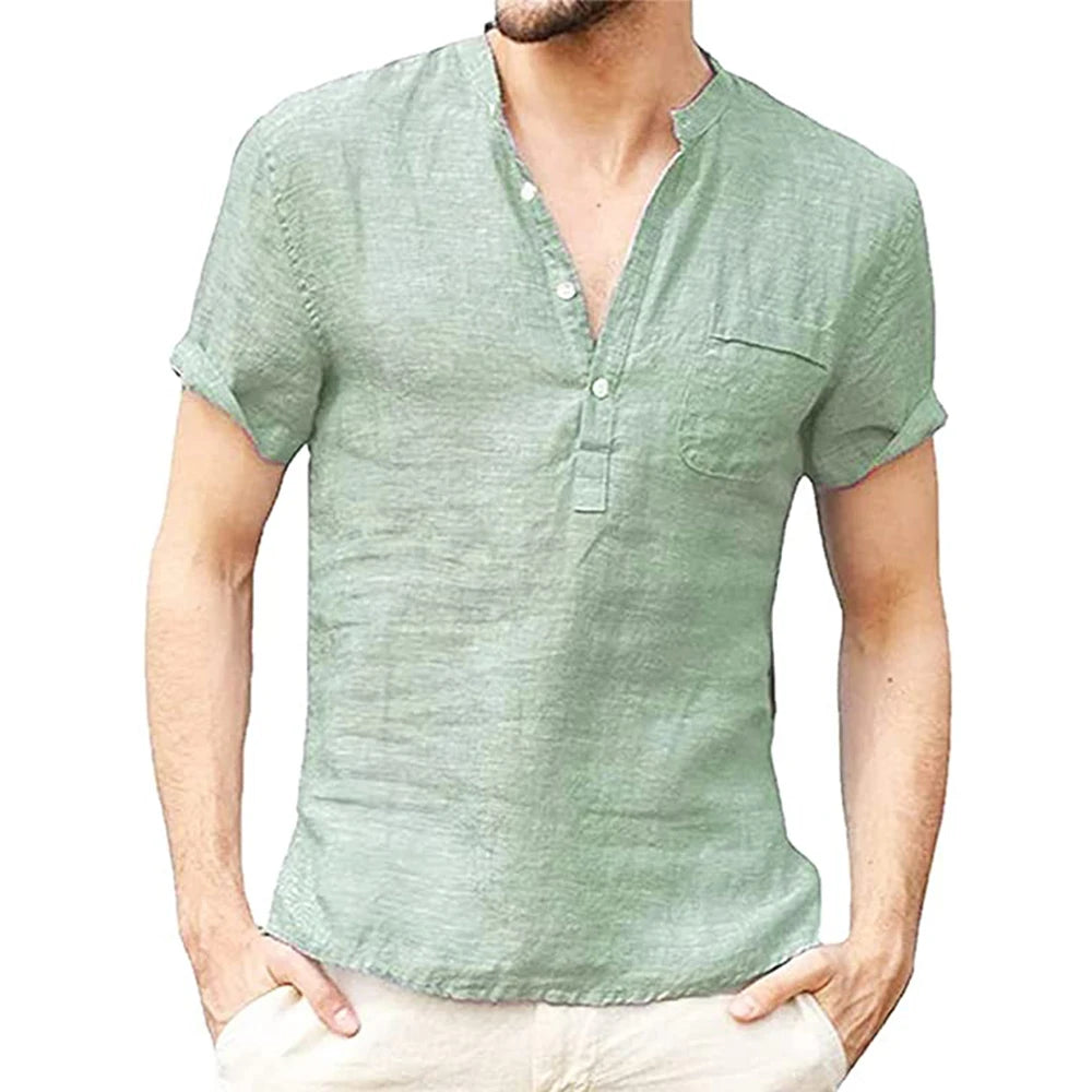 Summer New Men's Short-Sleeved T-shirt Cotton and Linen Led Casual Men's T-shirt Shirt Male Breathable S-3XL SuperFye Khaki / US M 60-70 KG SuperFye