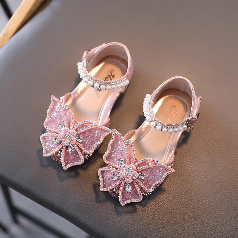 Summer Girls Sandals Fashion Sequins Rhinestone Bow Girls Princess Shoes Baby Girl Shoes Flat Heel Sandals Size 21-35 SuperFye SHF005 Pink / CN 27 insole 16.5cm SuperFye