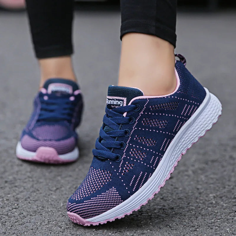 Women Casual Shoes Fashion Breathable Walking Mesh Flat Shoes Sneakers Women 2021 Gym Vulcanized Shoes White Female Footwear SuperFye A08Dark blue / 41 SuperFye