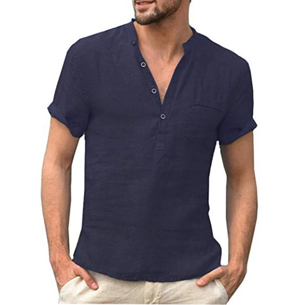 Summer New Men's Short-Sleeved T-shirt Cotton and Linen Led Casual Men's T-shirt Shirt Male Breathable S-3XL SuperFye Khaki / US M 60-70 KG SuperFye