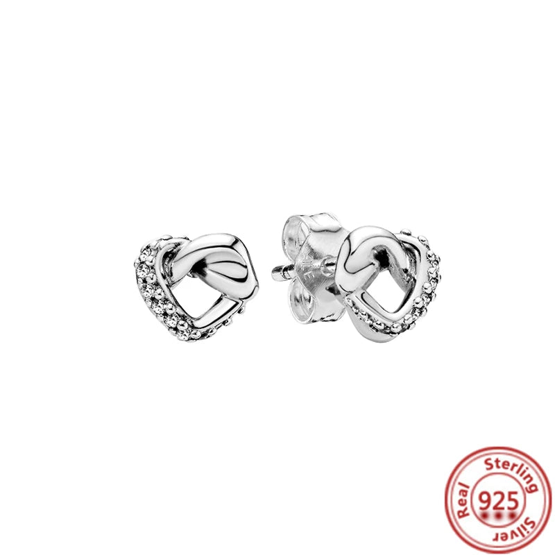 New 925 Sterling Silver Earring Feather Flowers Heart Pavé Infinite Shine Earrings Fit Original Brand Charms Jewelry Gifts Women