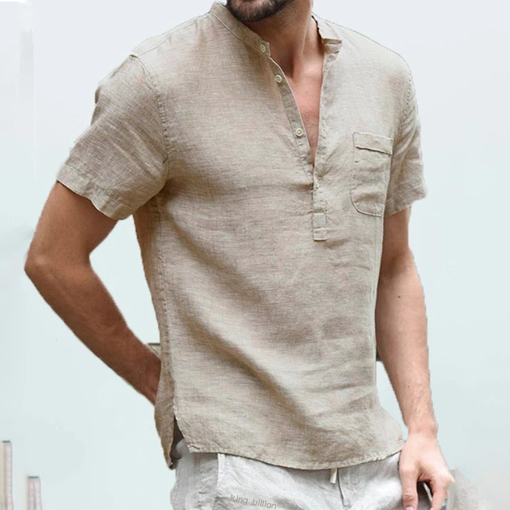 Summer New Men's Short-Sleeved T-shirt Cotton and Linen Led Casual Men's T-shirt Shirt Male Breathable S-3XL SuperFye Khaki / US M 60-70 KG SuperFye