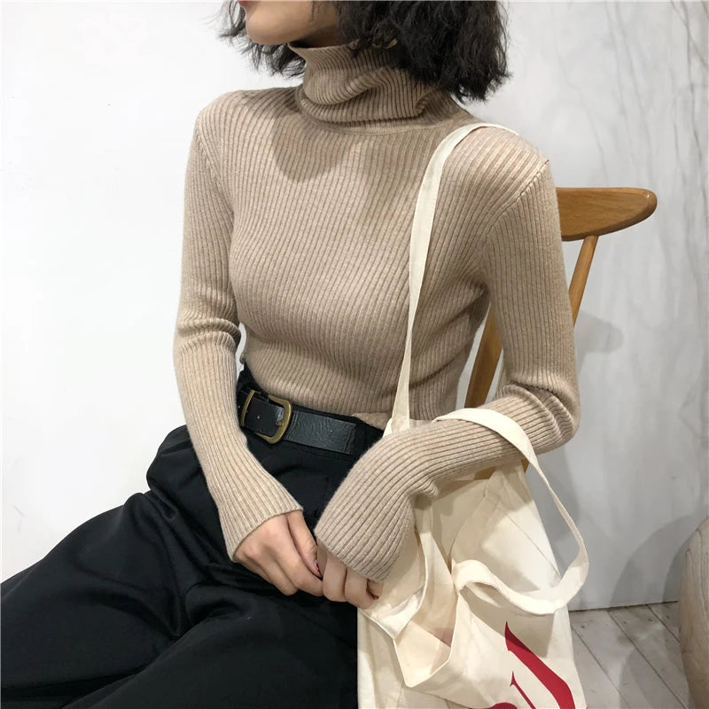 Turtleneck Sweater Womens 2024 Autumn Winter Tops Korean Slim Women Pullover Jumper Knitted Sweater Pull Femme Hiver Truien SuperFye green / One Size SuperFye