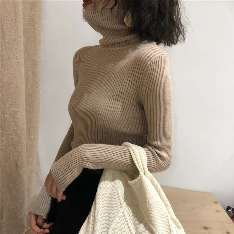 Turtleneck Sweater Womens 2024 Autumn Winter Tops Korean Slim Women Pullover Jumper Knitted Sweater Pull Femme Hiver Truien SuperFye green / One Size SuperFye