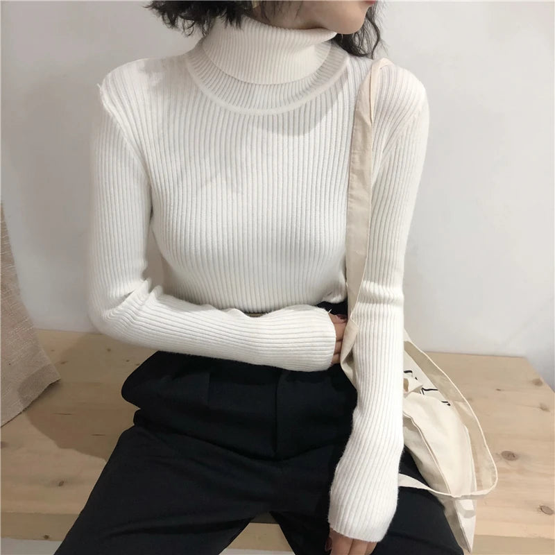 Turtleneck Sweater Womens 2024 Autumn Winter Tops Korean Slim Women Pullover Jumper Knitted Sweater Pull Femme Hiver Truien SuperFye green / One Size SuperFye