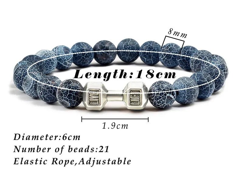 Natural Volcanic Stone Bracelet Men Matte Black Lave White Beads Charm Dumbbell Strand Bracelets Women Barbell Fitness Jewelry SuperFye White Gold Color SuperFye