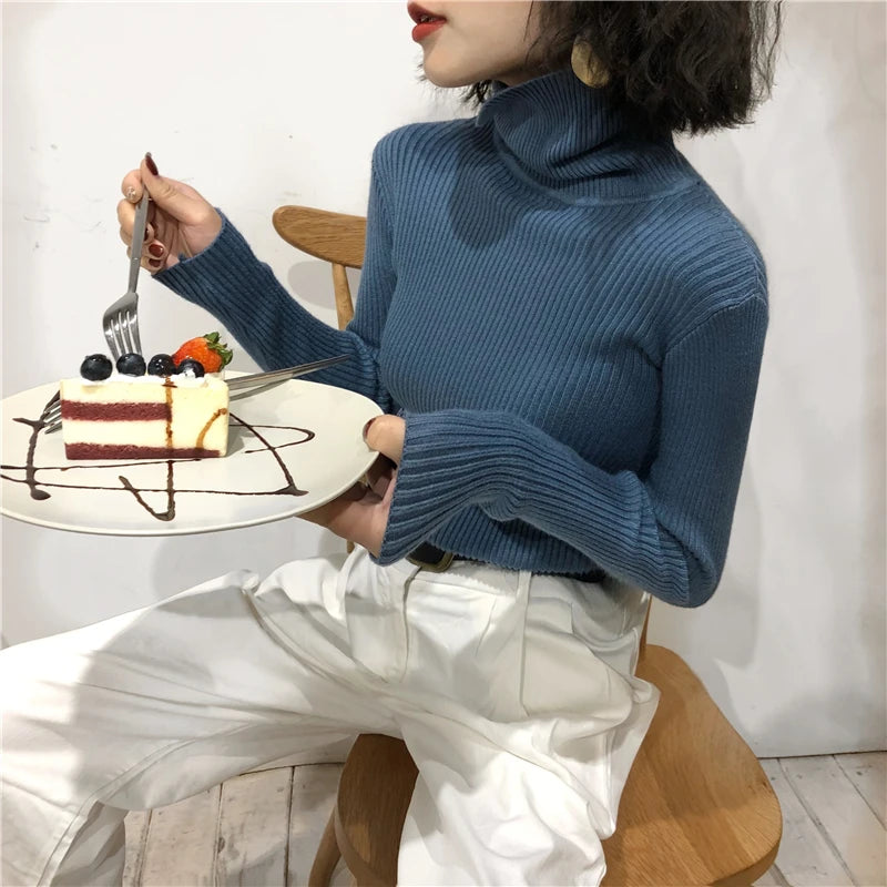 Turtleneck Sweater Womens 2024 Autumn Winter Tops Korean Slim Women Pullover Jumper Knitted Sweater Pull Femme Hiver Truien SuperFye green / One Size SuperFye