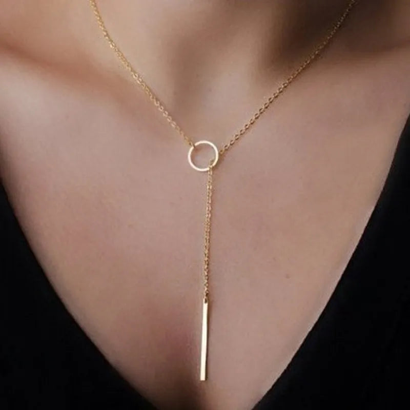 Minimalist Round Stick Pendant Necklace for Women Pearl Clavicle Necklace Leaves Long Chain Fashion Jewelry Statement Girl Gift SuperFye Gold 3 SuperFye