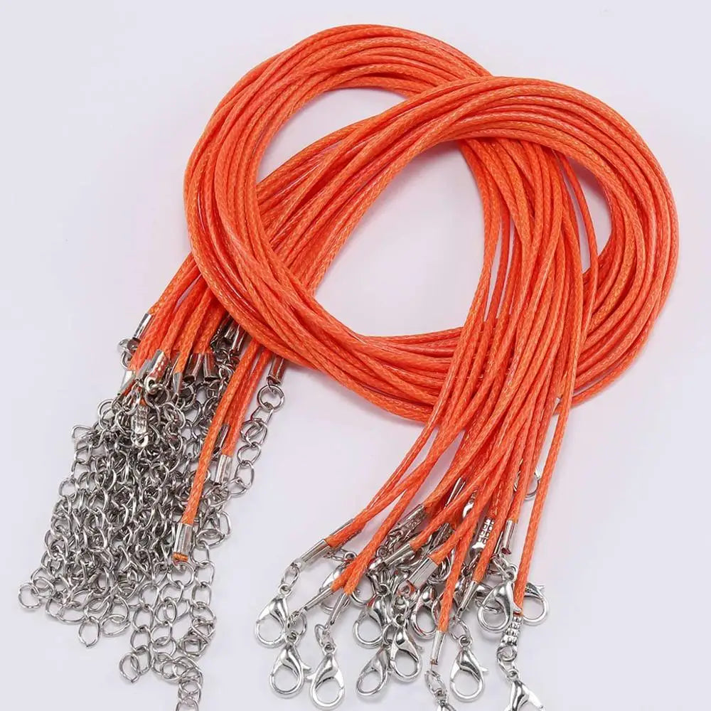 10Pcs/lot Dia 1.5/2mm Leather Cord Necklace With Clasp Adjustable Braided Rope for Jewelry Making DIY Necklace Bracelet Supplies SuperFye Orange red / 60cm Rhodium 1.5mm SuperFye