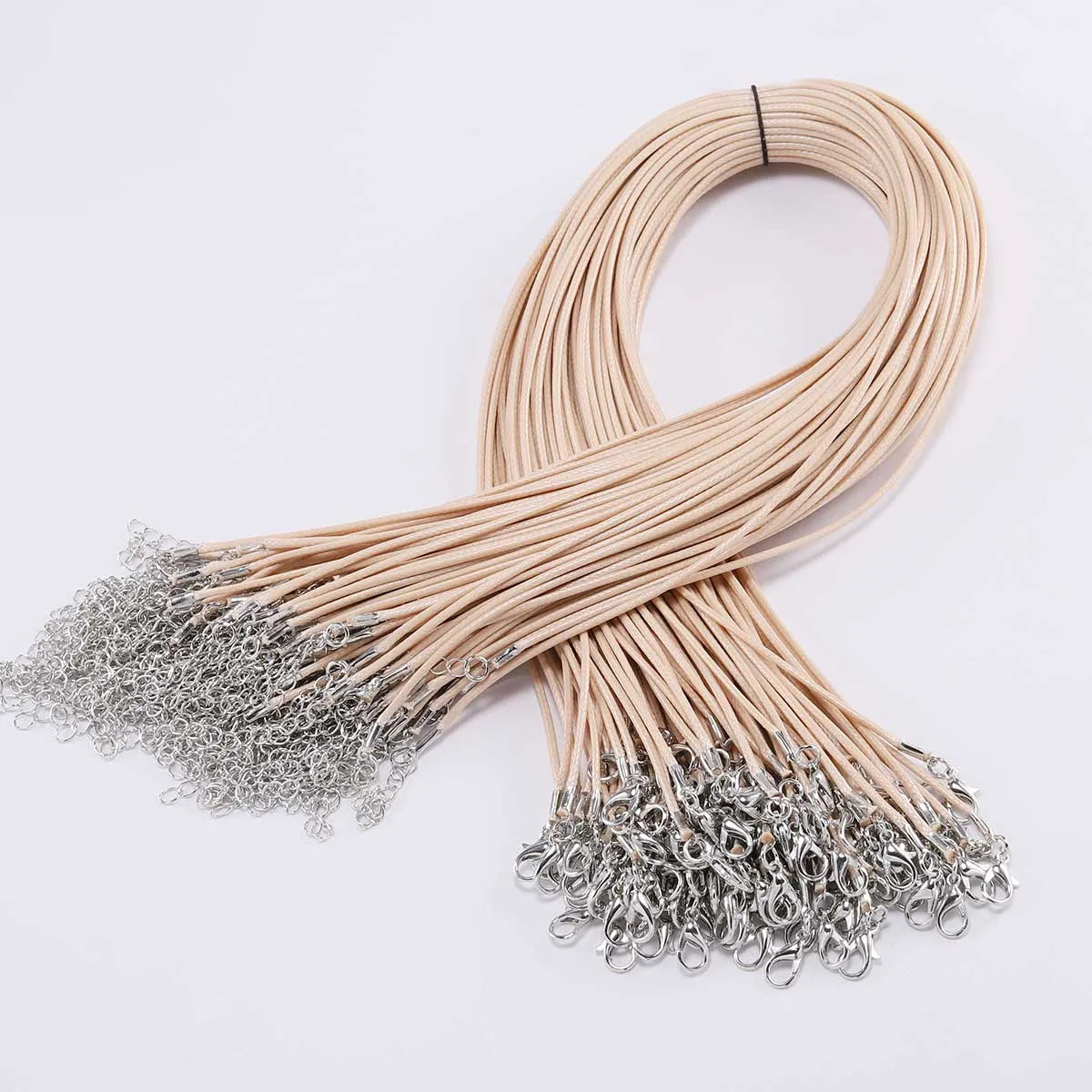 10Pcs/lot Dia 1.5/2mm Leather Cord Necklace With Clasp Adjustable Braided Rope for Jewelry Making DIY Necklace Bracelet Supplies SuperFye Khaki / 60cm Rhodium 1.5mm SuperFye