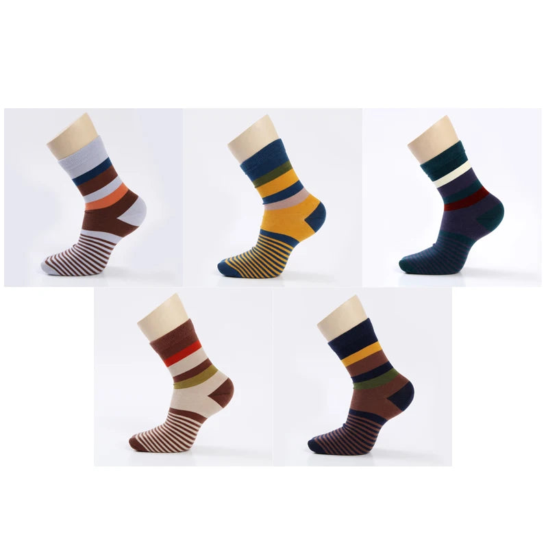 5 Pairs/Lot Combed Cotton Men's Socks Compression Socks Fashion Colorful Square Happy Dress Socks Men Size 39-45