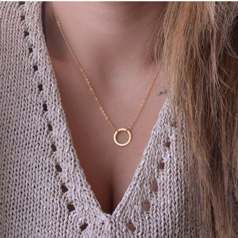 Minimalist Round Stick Pendant Necklace for Women Pearl Clavicle Necklace Leaves Long Chain Fashion Jewelry Statement Girl Gift SuperFye Gold SuperFye