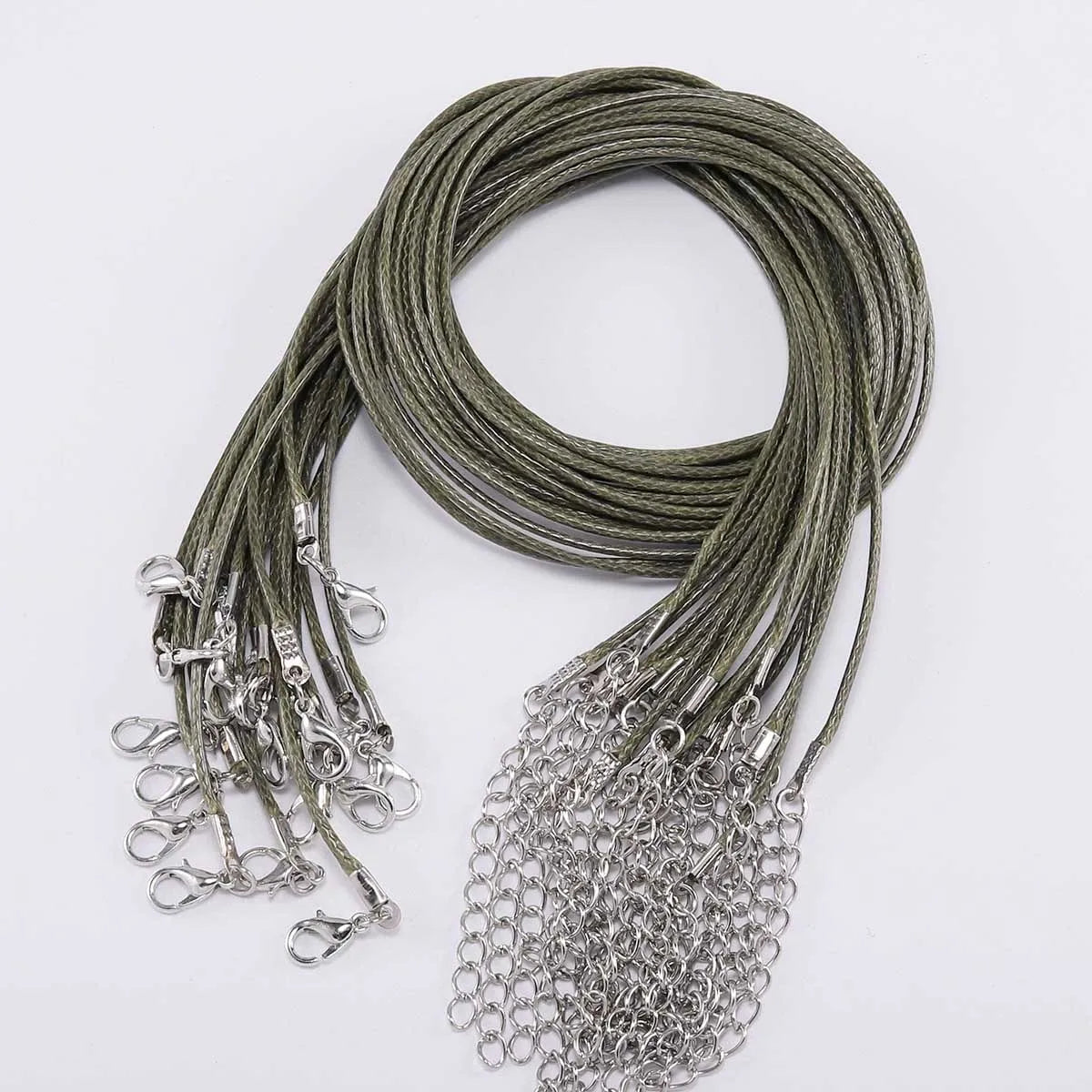 10Pcs/lot Dia 1.5/2mm Leather Cord Necklace With Clasp Adjustable Braided Rope for Jewelry Making DIY Necklace Bracelet Supplies SuperFye Army green / 45cm Bronze 1.5mm SuperFye