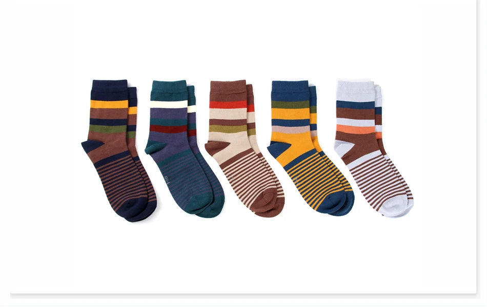 5 Pairs/Lot Combed Cotton Men's Socks Compression Socks Fashion Colorful Square Happy Dress Socks Men Size 39-45