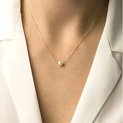 Minimalist Round Stick Pendant Necklace for Women Pearl Clavicle Necklace Leaves Long Chain Fashion Jewelry Statement Girl Gift SuperFye Gold SuperFye