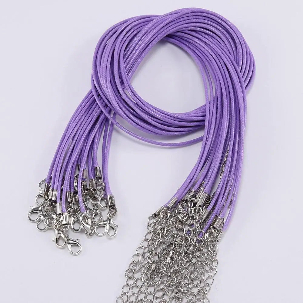 10Pcs/lot Dia 1.5/2mm Leather Cord Necklace With Clasp Adjustable Braided Rope for Jewelry Making DIY Necklace Bracelet Supplies SuperFye Light purple / 60cm Rhodium 1.5mm SuperFye