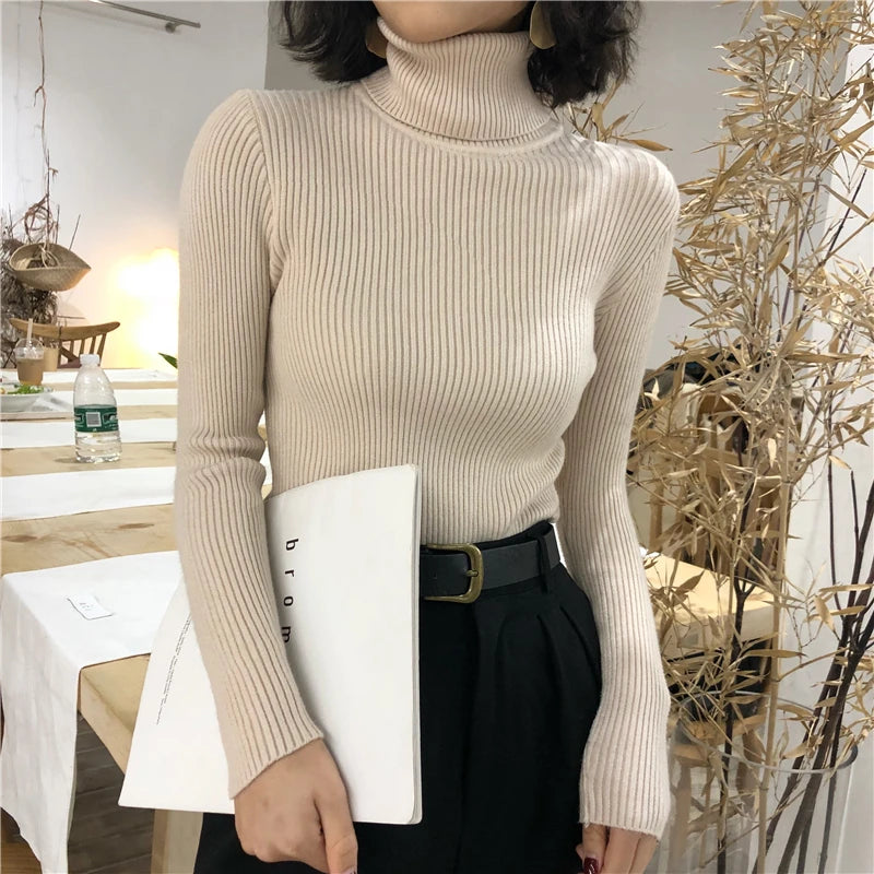 Turtleneck Sweater Womens 2024 Autumn Winter Tops Korean Slim Women Pullover Jumper Knitted Sweater Pull Femme Hiver Truien SuperFye green / One Size SuperFye