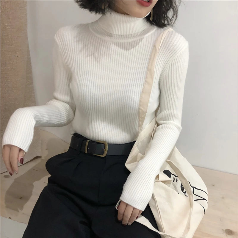 Turtleneck Sweater Womens 2024 Autumn Winter Tops Korean Slim Women Pullover Jumper Knitted Sweater Pull Femme Hiver Truien SuperFye green / One Size SuperFye