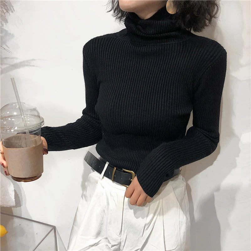 Turtleneck Sweater Womens 2024 Autumn Winter Tops Korean Slim Women Pullover Jumper Knitted Sweater Pull Femme Hiver Truien SuperFye green / One Size SuperFye