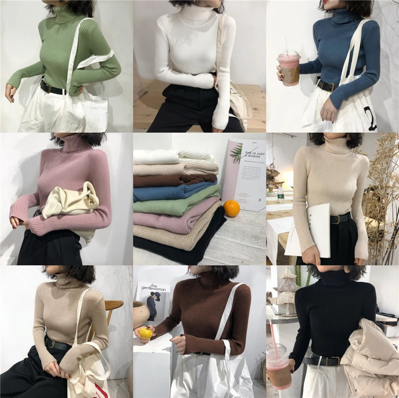 Turtleneck Sweater Womens 2024 Autumn Winter Tops Korean Slim Women Pullover Jumper Knitted Sweater Pull Femme Hiver Truien SuperFye green / One Size SuperFye