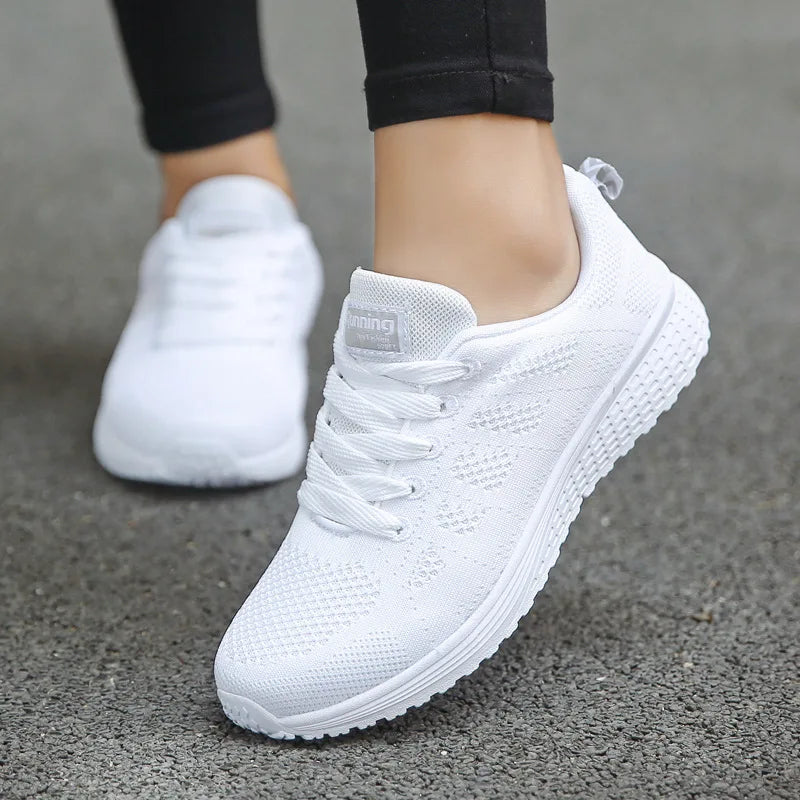 Women Casual Shoes Fashion Breathable Walking Mesh Flat Shoes Sneakers Women 2021 Gym Vulcanized Shoes White Female Footwear SuperFye A08White / 41 SuperFye