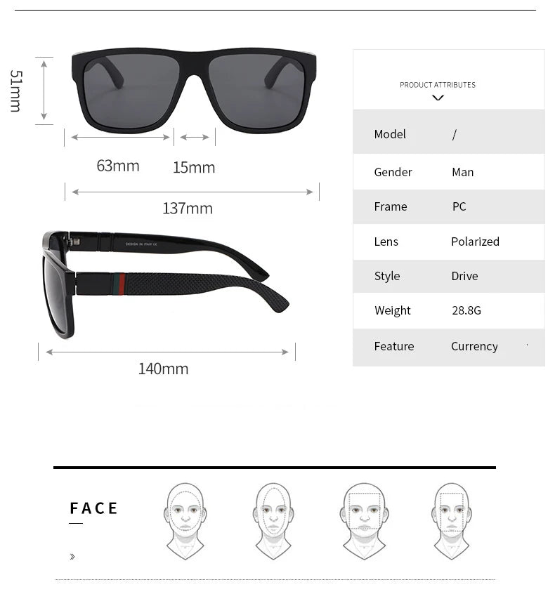 Fashion Square Polarized Sunglasses Men Vintage Plastic Male Sun Glasses Women Stylish Black Sport Shades UV400 SuperFye C1 / Polarized SuperFye